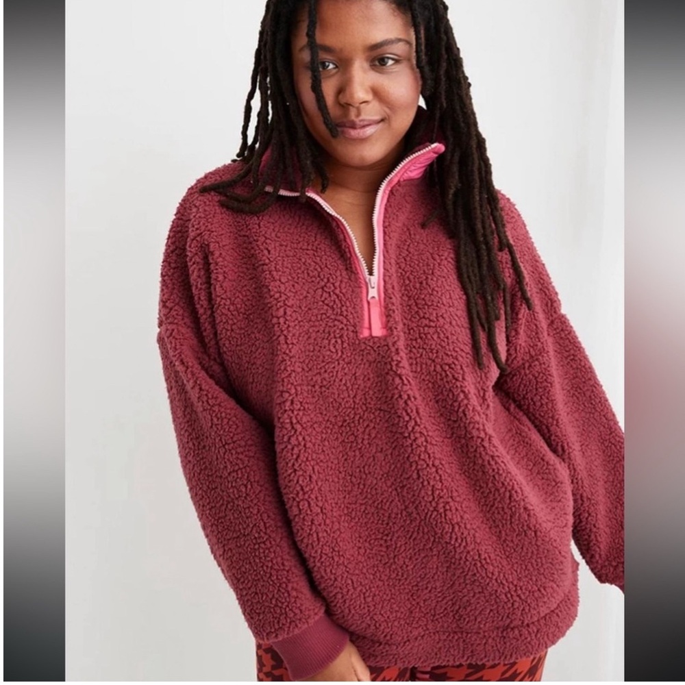 Cozy Half-Zip Sherpa Pullover Sweater - Dusty Rose